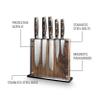 Art and Cook Stainless Steel 5 Piece Knife Set with 1 Magnetic Block: 8" Chef's Knife, 8" Slicer Knife, 8" Bread Knife, 5" Utility Knife, 3.5" Paring Knife, 1 Ash Wood Block view 3
