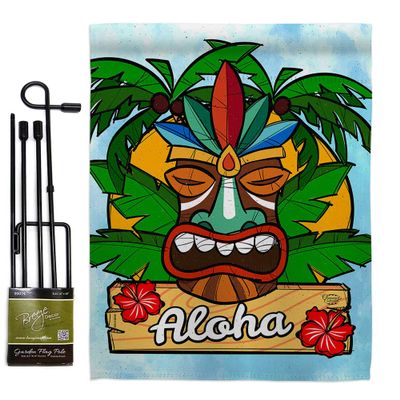 Luau Party Garden Flag Set with Stand Celebration Cake Drink Candy Bouquet Surprise Occasion Anniversary Small Decorative Gift Yard House Banner Made In USA 13 X 18.5