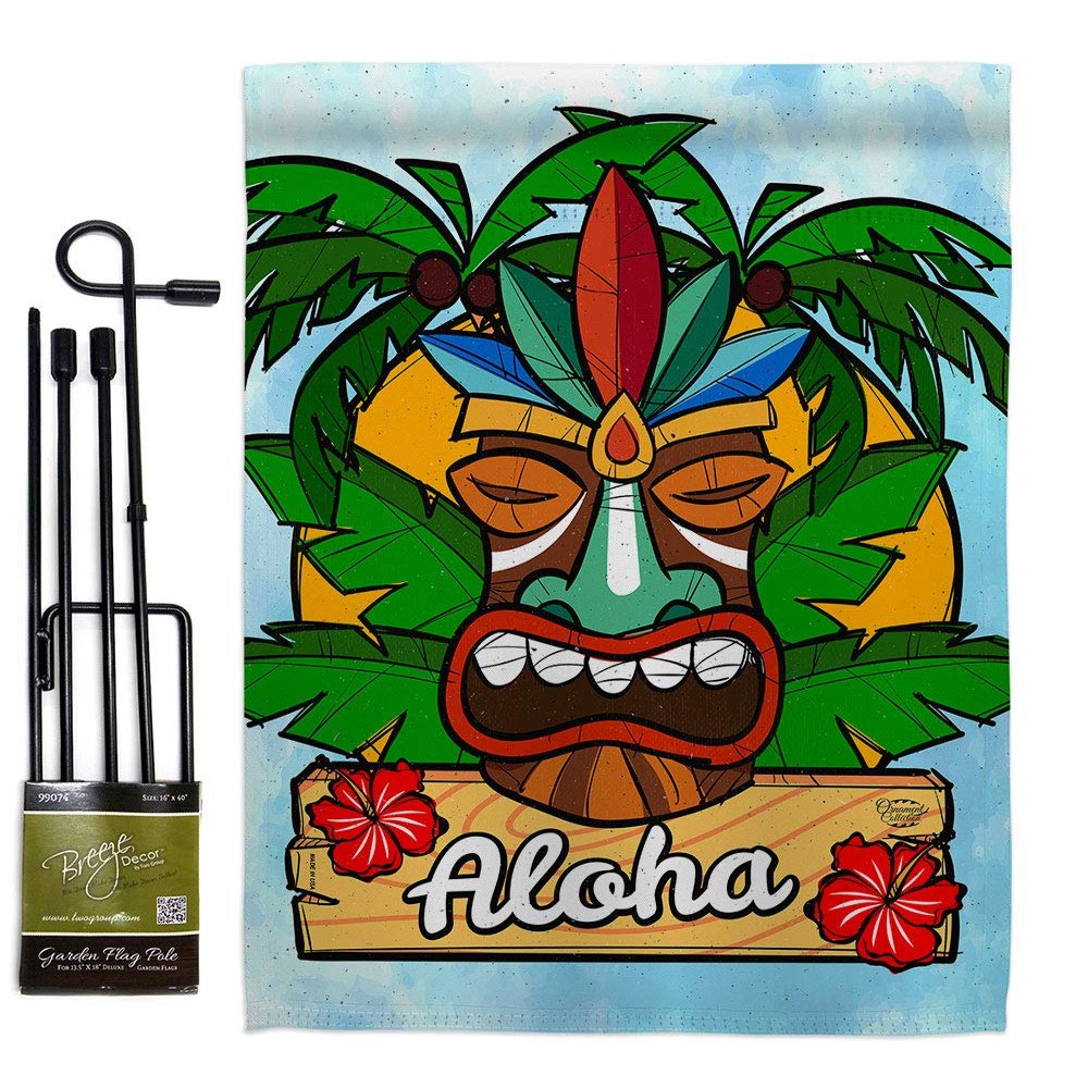 Luau Party Garden Flag Set with Stand Celebration Cake Drink Candy Bouquet Surprise Occasion Anniversary Small Decorative Gift Yard House Banner Made In USA 13 X 18.5