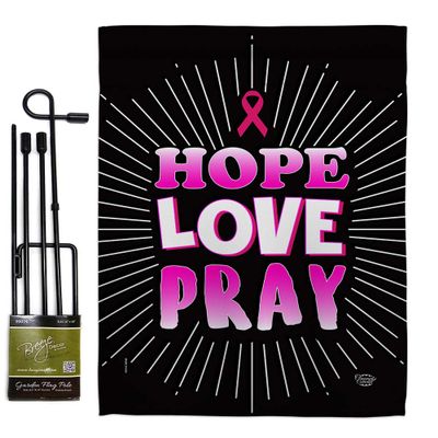 Love for Pink Ribbon Garden Flag Set with Stand Support Awareness Inspirational Survivor Prevention Cancer Autism Breast BLM Small Decorative Gift Yard House Banner Made In USA 13 X 18.5