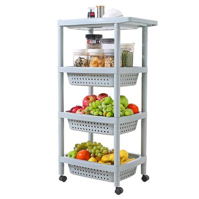 ZSH-stc 4 Tier Kitchen Storage Trolley with Wheels Plastic Fruit Vegetable Rack for Bathroom Multifunction Organizing (Color : Blue)