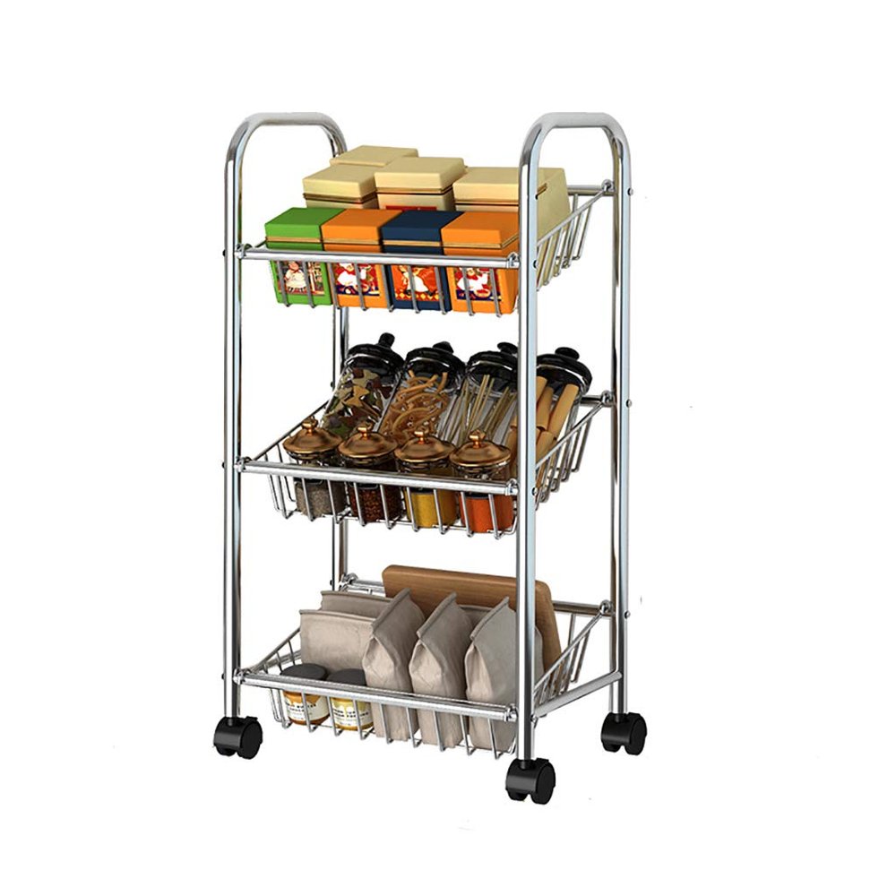 ZSH-stc 3 Tier Kitchen Storage Trolley with Wheels Stainless Steel Fruit Vegetable Rack for Bathroom Multifunction Organizing (Size : 35 * 28 * 85cm)