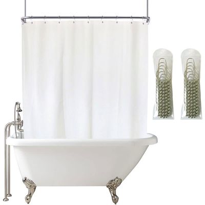 YISURE White Shower Curtain for Clawfoot Tub, 180x70 Wrap Around Liner with Magnets, PEVA Extra Wide Bathtub Curtain for Bathroom Vintage Freestanding Tub, Include Stainless Metal Hooks