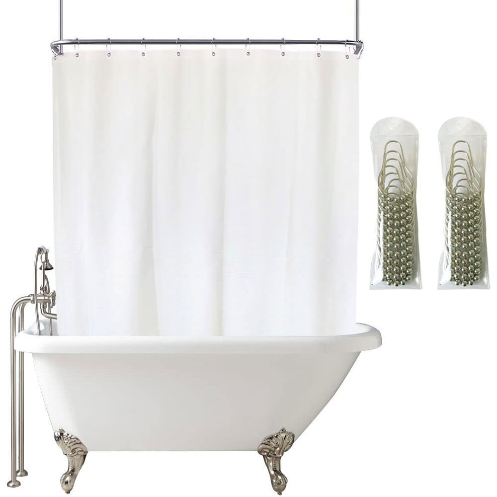 YISURE White Shower Curtain for Clawfoot Tub, 180x70 Wrap Around Liner with Magnets, PEVA Extra Wide Bathtub Curtain for Bathroom Vintage Freestanding Tub, Include Stainless Metal Hooks