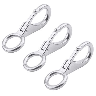 MroMax Fixed Eye Hook,304 Stainless Steel 0 Carabiner Lock Boat Clip Hook 98mm Length Silver Tone 3pcs