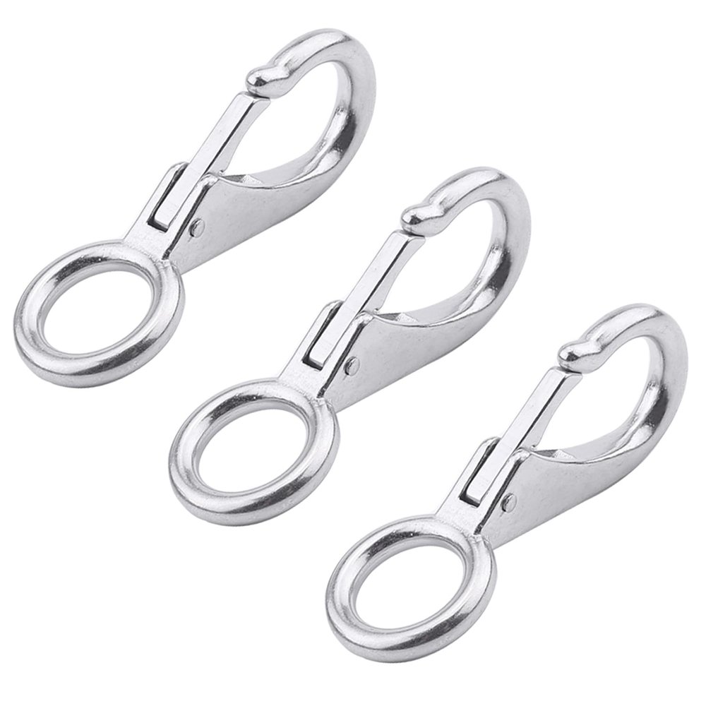 MroMax Fixed Eye Hook,304 Stainless Steel 0 Carabiner Lock Boat Clip Hook 98mm Length Silver Tone 3pcs