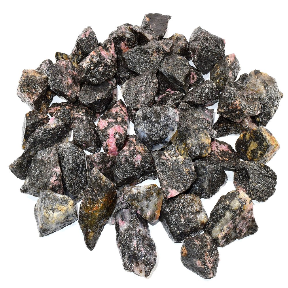 Natural Rhodonite Rough Stones Pink Black Gemstone Crystal Mineral Cabochon Specimen Cabs from Madagascar (30PCS)