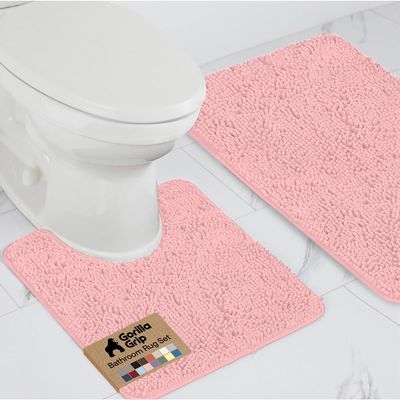 GORILLA GRIP Bathroom Rug Sets, Soft Chenille 2 Piece Area Rugs Set, Toilet Base Mat and 30x20 Carpet, Absorbent Microfiber Washable Mats Dry Quickly, Home Dcor and Bath Room Accessories, Lt Pink