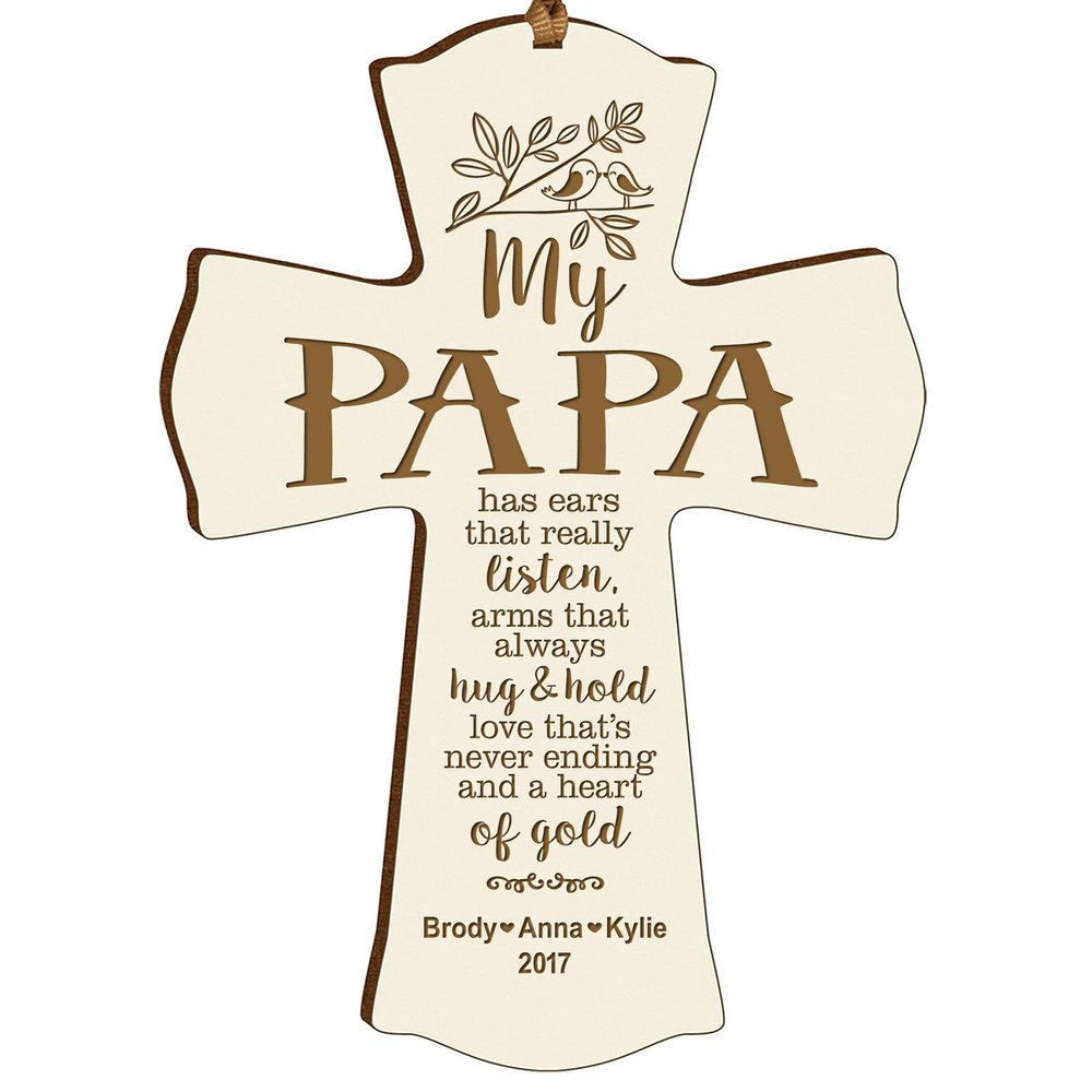 LifeSong Milestones Personalized Family Keepsake Wooden Cross Decorative Ornament Gift for Papa from Family 4 x 6 (Ivory)