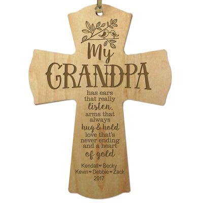 LifeSong Milestones Personalized Family Keepsake Wooden Cross Decorative Ornament Gift for Grandpa from Family 4 x 6 (Maple)