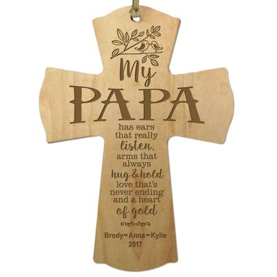 LifeSong Milestones Personalized Family Keepsake Wooden Cross Decorative Ornament Gift for Papa from Family 4 x 6 (Maple)