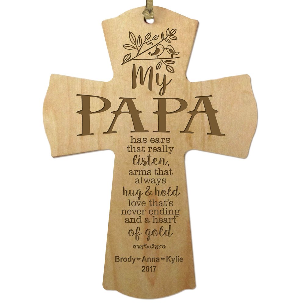 LifeSong Milestones Personalized Family Keepsake Wooden Cross Decorative Ornament Gift for Papa from Family 4 x 6 (Maple)
