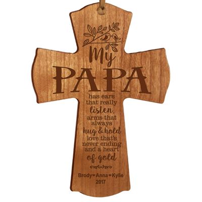 LifeSong Milestones Personalized Family Keepsake Wooden Cross Decorative Ornament Gift for Papa from Family 4 x 6 (Cherry)