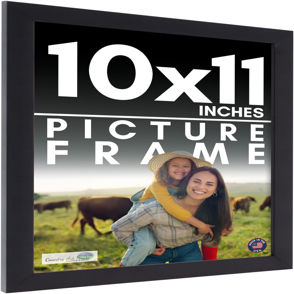 10x11 Frame Black Picture Frame - Complete Modern Photo Frame Includes UV Acrylic Shatter Guard Front, Acid Free Foam Backing Board, Hanging Hardware Wood Wall Frames for Family Photos - no Mat