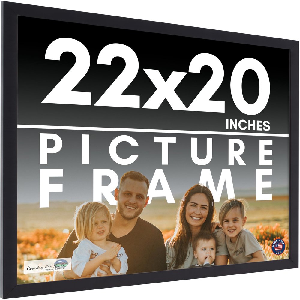 22x20 Frame Black Picture Frame - Complete Modern Photo Frame Includes UV Acrylic Shatter Guard Front, Acid Free Foam Backing Board, Hanging Hardware Wood Wall Frames for Family Photos - no Mat