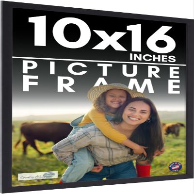 10x16 Frame Black Picture Frame - Complete Modern Photo Frame Includes UV Acrylic Shatter Guard Front, Acid Free Foam Backing Board, Hanging Hardware Wood Wall Frames for Family Photos - no Mat