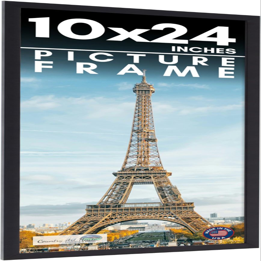 10x24 Frame Black Picture Frame - Complete Modern Photo Frame Includes UV Acrylic Shatter Guard Front, Acid Free Foam Backing Board, Hanging Hardware Wood Wall Frames for Family Photos - no Mat