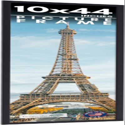 10x44 Frame Black Picture Frame - Complete Modern Photo Frame Includes UV Acrylic Shatter Guard Front, Acid Free Foam Backing Board, Hanging Hardware Wood Wall Frames for Family Photos - no Mat