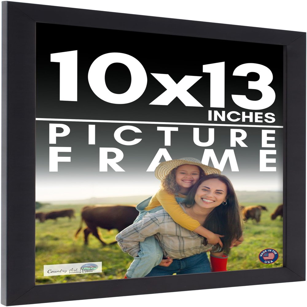 10x13 Frame Black Picture Frame - Complete Modern Photo Frame Includes UV Acrylic Shatter Guard Front, Acid Free Foam Backing Board, Hanging Hardware Wood Wall Frames for Family Photos - no Mat