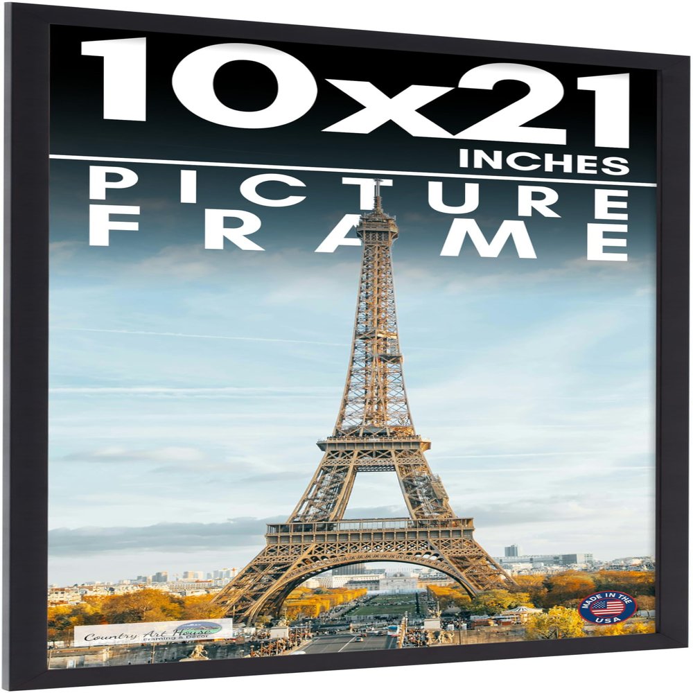 10x21 Frame Black Picture Frame - Complete Modern Photo Frame Includes UV Acrylic Shatter Guard Front, Acid Free Foam Backing Board, Hanging Hardware Wood Wall Frames for Family Photos - no Mat