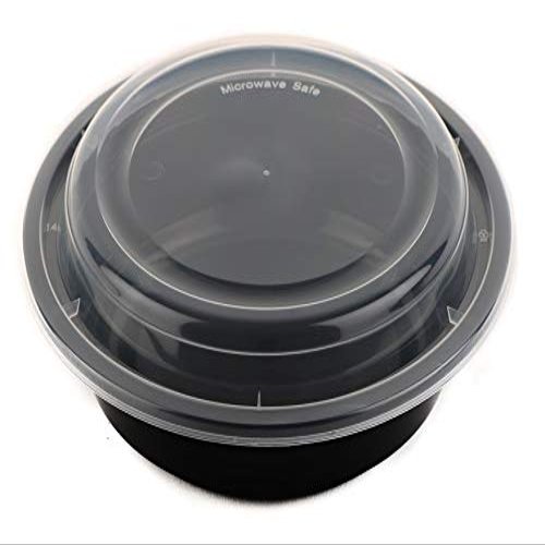 24oz - 150 Count - Round Microwavable Plastic Meal Prep Containers with Lids - Food Storage Container - Certified BPA-Free, Stackable, Reusable Microwave, Dishwasher, Freezer Safe, Disposable (Black)