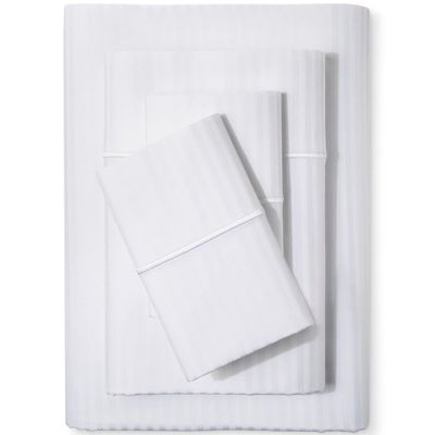Feather & Stitch 500 TC Split King Size Damask Bed Sheet Set, 100% Cotton Soft Breathable Bedsheets, 5 Piece 18" Deep Pockets Sateen Weave Striped Bedding Mattress Resort Hotel - (Stripe White)