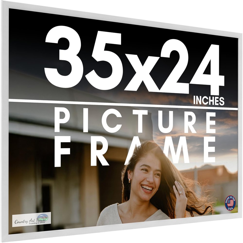 35x24 Frame White Solid Wood Picture Frame Includes UV Acrylic Shatter Guard Front, Acid Free Foam Backing Board, Hanging Hardware Wood Square Frame Wall Frames for Family Photos - no Mat