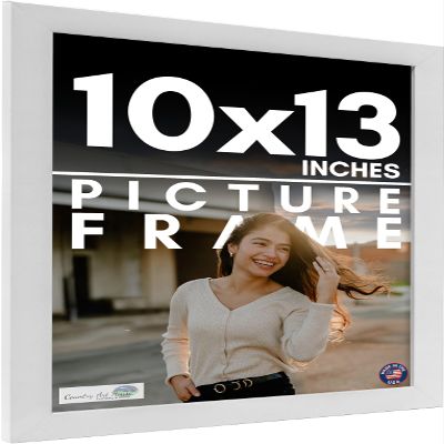 10x13 Frame White Solid Wood Picture Frame Includes UV Acrylic Shatter Guard Front, Acid Free Foam Backing Board, Hanging Hardware Wood Square Frame Wall Frames for Family Photos - no Mat