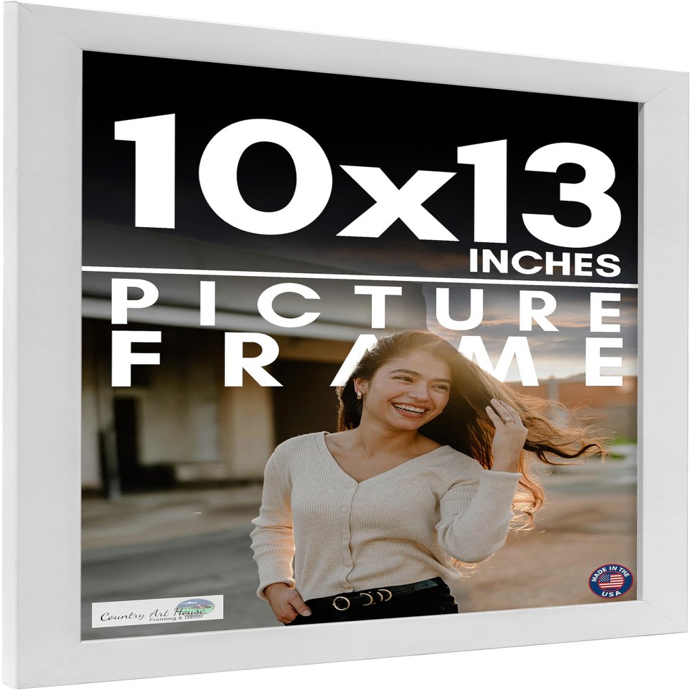 10x13 Frame White Solid Wood Picture Frame Includes UV Acrylic Shatter Guard Front, Acid Free Foam Backing Board, Hanging Hardware Wood Square Frame Wall Frames for Family Photos - no Mat