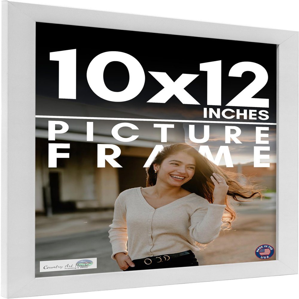 10x12 Frame White Solid Wood Picture Frame Includes UV Acrylic Shatter Guard Front, Acid Free Foam Backing Board, Hanging Hardware Wood Square Frame Wall Frames for Family Photos - no Mat
