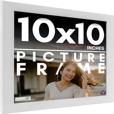 10x10 Frame White Solid Wood Picture Frame Includes UV Acrylic Shatter Guard Front, Acid Free Foam Backing Board, Hanging Hardware Wood Square Frame Wall Frames for Family Photos - no Mat