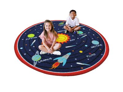 HUAHOO Blue Solar System Kids Area Rug Educational Learning Carpet Fun Rug Children Area Rug for Playroom & Nursery - Non Skid Gel Backing (79" Round, Round Solar System)