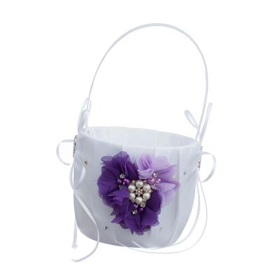 LOVIVER Exquisite Colorful Faux Pearl Rhinestone Flower Girl Basket Wedding Ceremony - Purple