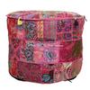 DK Homewares Indian Vintage Patchwork Pouf Ottoman Cover Pink Round Foot Rest Pouffe Living Room Cotton Embroidered Pouffe Footstool Floral Traditional 16x16x13 view 2