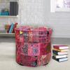 DK Homewares Indian Vintage Patchwork Pouf Ottoman Cover Pink Round Foot Rest Pouffe Living Room Cotton Embroidered Pouffe Footstool Floral Traditional 16x16x13 view 3