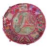 DK Homewares Indian Vintage Patchwork Pouf Ottoman Cover Pink Round Foot Rest Pouffe Living Room Cotton Embroidered Pouffe Footstool Floral Traditional 16x16x13 view 4