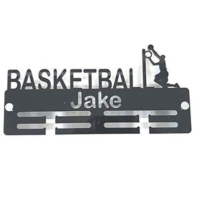 Super Cool Creation Personalised"Basketballer" Medal Hanger - Light Grey