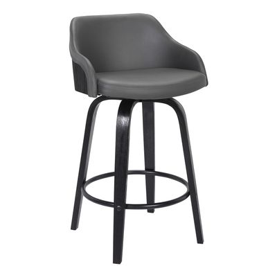 Armen Living LCAEBABLGR30 ALEC Counter Chair, Gray, Black, 360 Rotatable High Cushioning, Faux Leather, Seat Height 29.9 inches (76 cm)