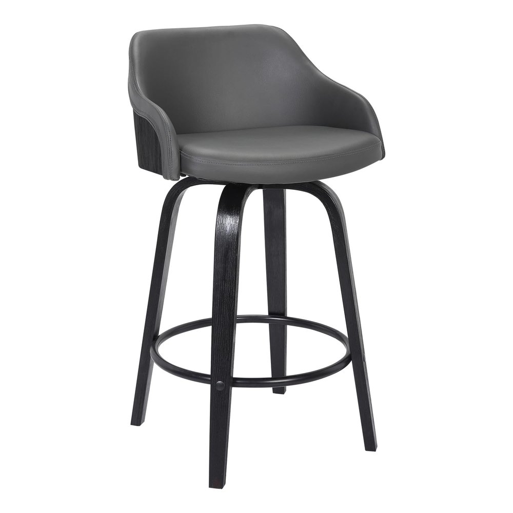 Armen Living LCAEBABLGR30 ALEC Counter Chair, Gray, Black, 360 Rotatable High Cushioning, Faux Leather, Seat Height 29.9 inches (76 cm)