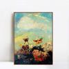 INVIN ART Framed Canvas Giclee Print Butterflies by Odilon Redon Wall Art Living Room Home Office Decorations(Wood Color Slim Frame,20"x28") view 1