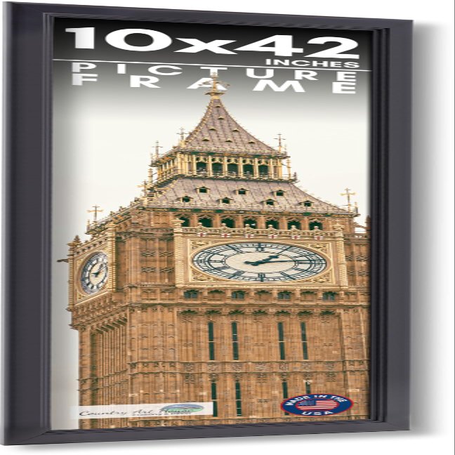10x42 Frame Black Picture Frame - Complete Modern Photo Frame Includes UV Acrylic Shatter Guard Front, Acid Free Foam Backing Board, Hanging Hardware Wood Wall Frames for Family Photos - no Mat