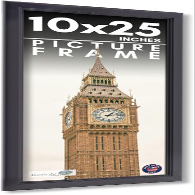 10x25 Frame Black Picture Frame - Complete Modern Photo Frame Includes UV Acrylic Shatter Guard Front, Acid Free Foam Backing Board, Hanging Hardware Wood Wall Frames for Family Photos - no Mat