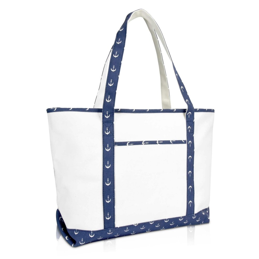 DALIX 23" Premium 24 oz. Cotton Canvas Shopping Tote Navy Blue Anchor