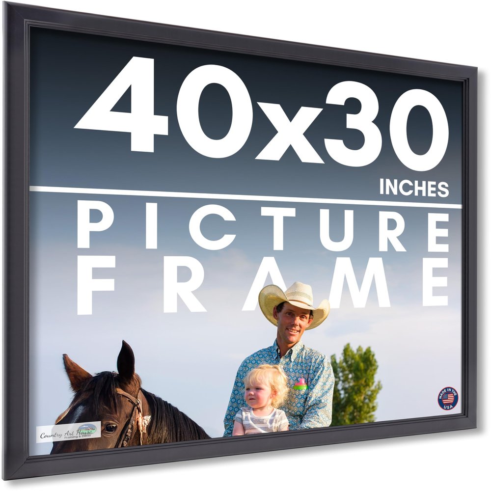 40x30 Frame Black Picture Frame - Complete Modern Photo Frame Includes UV Acrylic Shatter Guard Front, Acid Free Foam Backing Board, Hanging Hardware Wood Wall Frames for Family Photos - no Mat