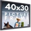 40x30 Frame Black Picture Frame - Complete Modern Photo Frame Includes UV Acrylic Shatter Guard Front, Acid Free Foam Backing Board, Hanging Hardware Wood Wall Frames for Family Photos - no Mat view 1
