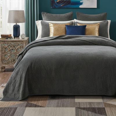 Tache Velvet Dreams Luxurious Velveteen Velour Super Soft Plush Warm Cozy Elegant Ripple Waves Stitch Quilted Coverlet Taupe Gray Brown Bedspread Set, Full