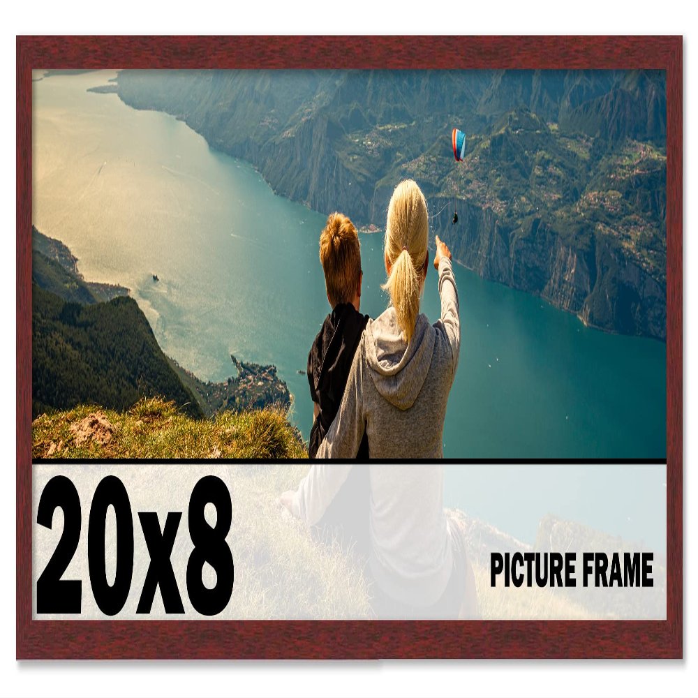 CountryArtHouse 20x8 Frame Brown Mahogany Picture Frame - Solid Wood Frame Kit Includes UV Acrylic Plexiglass, Acid Free Foam Backing Board and Hanging Hardware