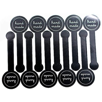 300 Pcs Hand Made Self-Adhesive Stickers Black Long Label Stickers Lollipop Sealing Stickers for Candy Cookie, Bakery, Cake, Sweet, Treat, Biscuit, Chocolate and Gift