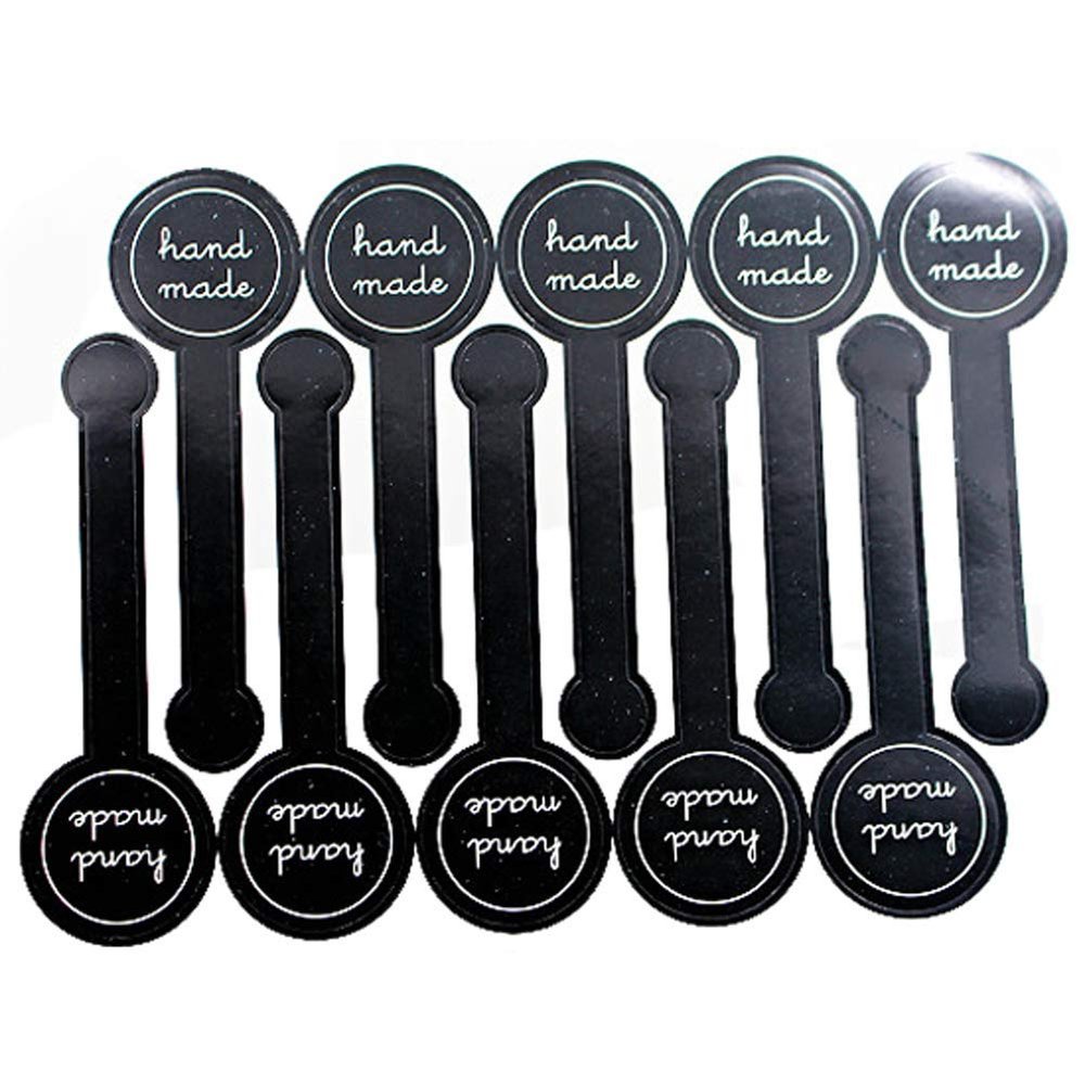 300 Pcs Hand Made Self-Adhesive Stickers Black Long Label Stickers Lollipop Sealing Stickers for Candy Cookie, Bakery, Cake, Sweet, Treat, Biscuit, Chocolate and Gift