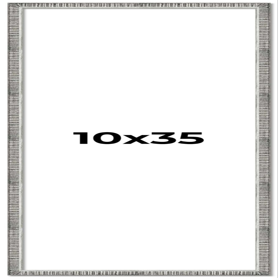 10x35 Frame Silver Rustic Metallic Grey Picture Frame | Solid Wood | Includes UV Acrylic Shatter Guard Front, Acid Free Foam Backing Board, Hanging Hardware Wood Wall Frames for Family Photos - no